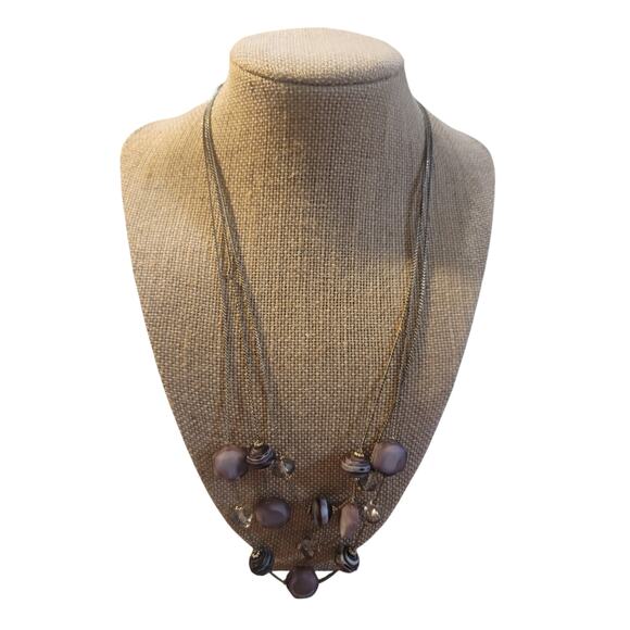 Faux Stone Three Strand Layered Necklace Purple - Picture 2 of 3